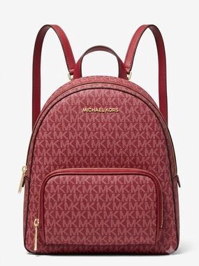 Michael Kors Jaycee Medium Signature Logo Backpack Cherry Red MK⁠